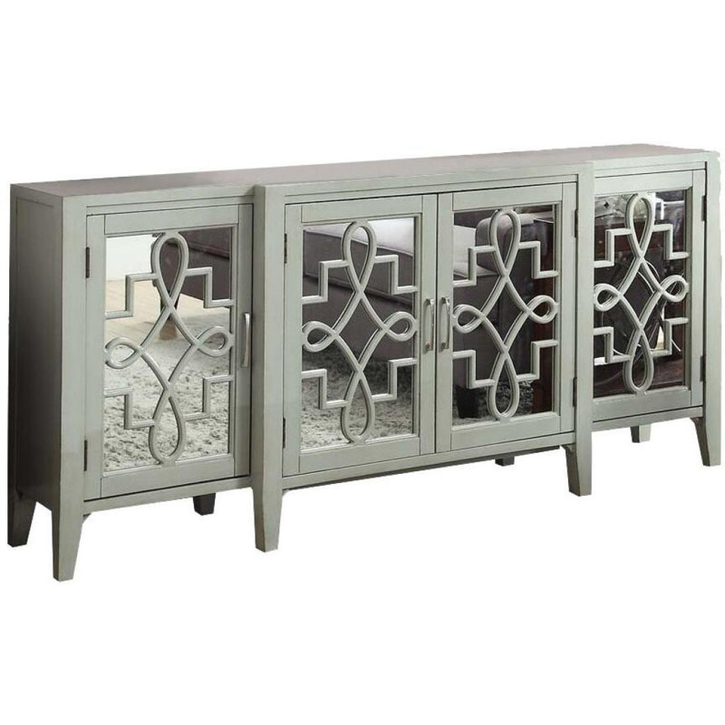 Antique Gray Mirrored Wood Console Table with Storage