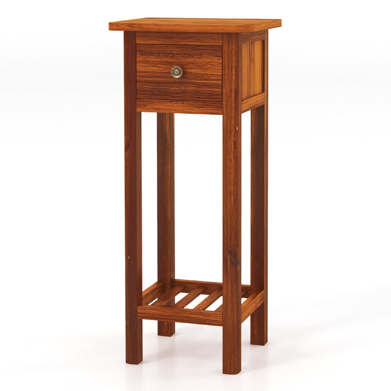 Amber-Rae Aivree 1 -2 Tier Slim Nightstand With Drawer And Shelf, Brown