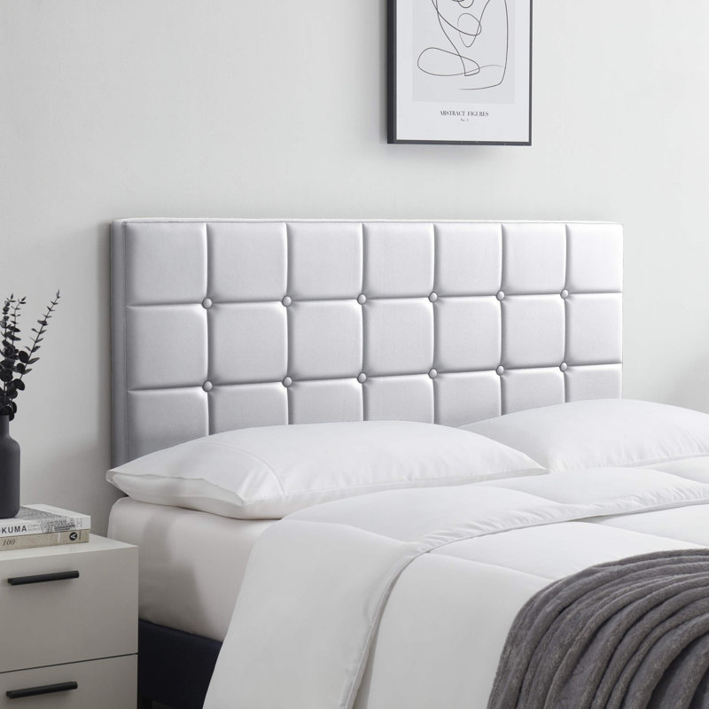 Nest Button Tufted Upholstered Adjustable Headboard, Full, White