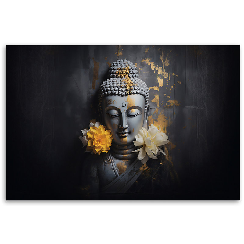 Buddha And Flowers - No Frame Print on Canvas