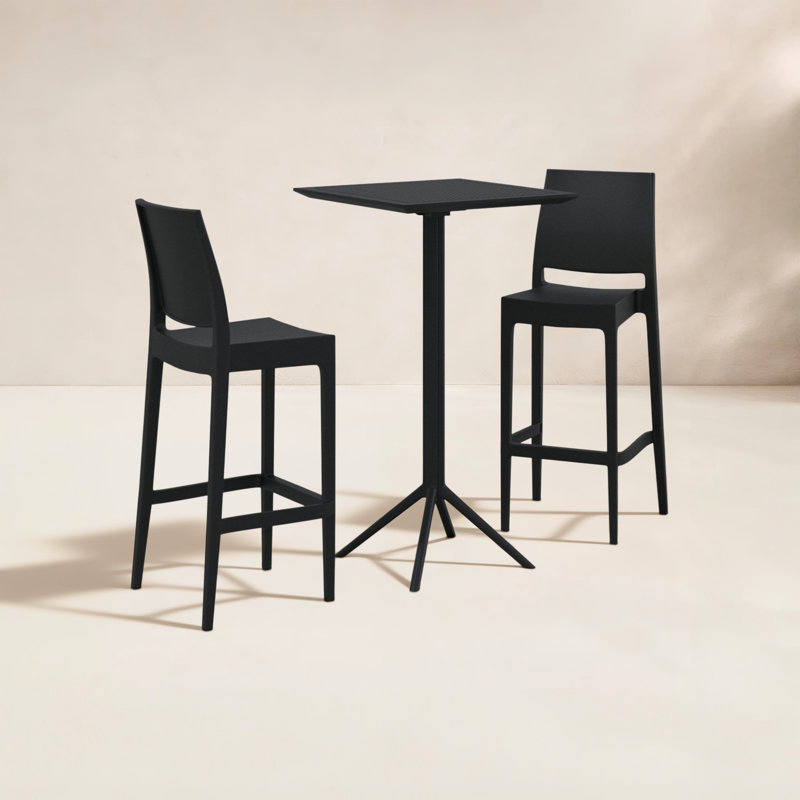 Farrah Square 2 - Person 24'' Bar Seating Set with Square Stools, Black