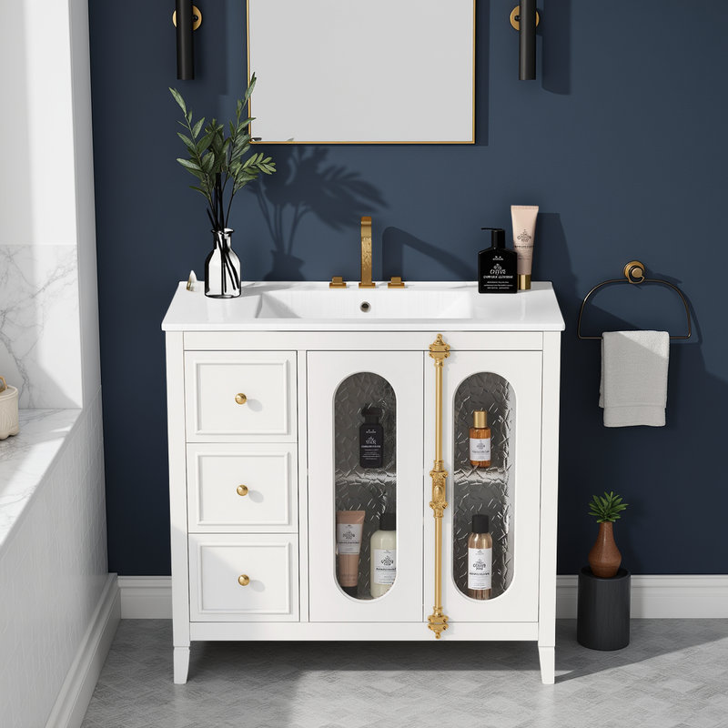 House of Hampton® Bathroom Vanity with Sink, Translucent Glass, Ceramic ...