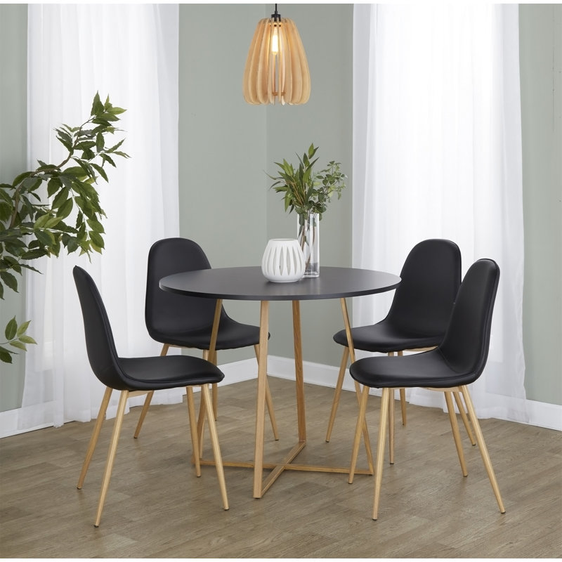 Table de salle à manger en bois naturel transfert et métal noir, Black / Gold
