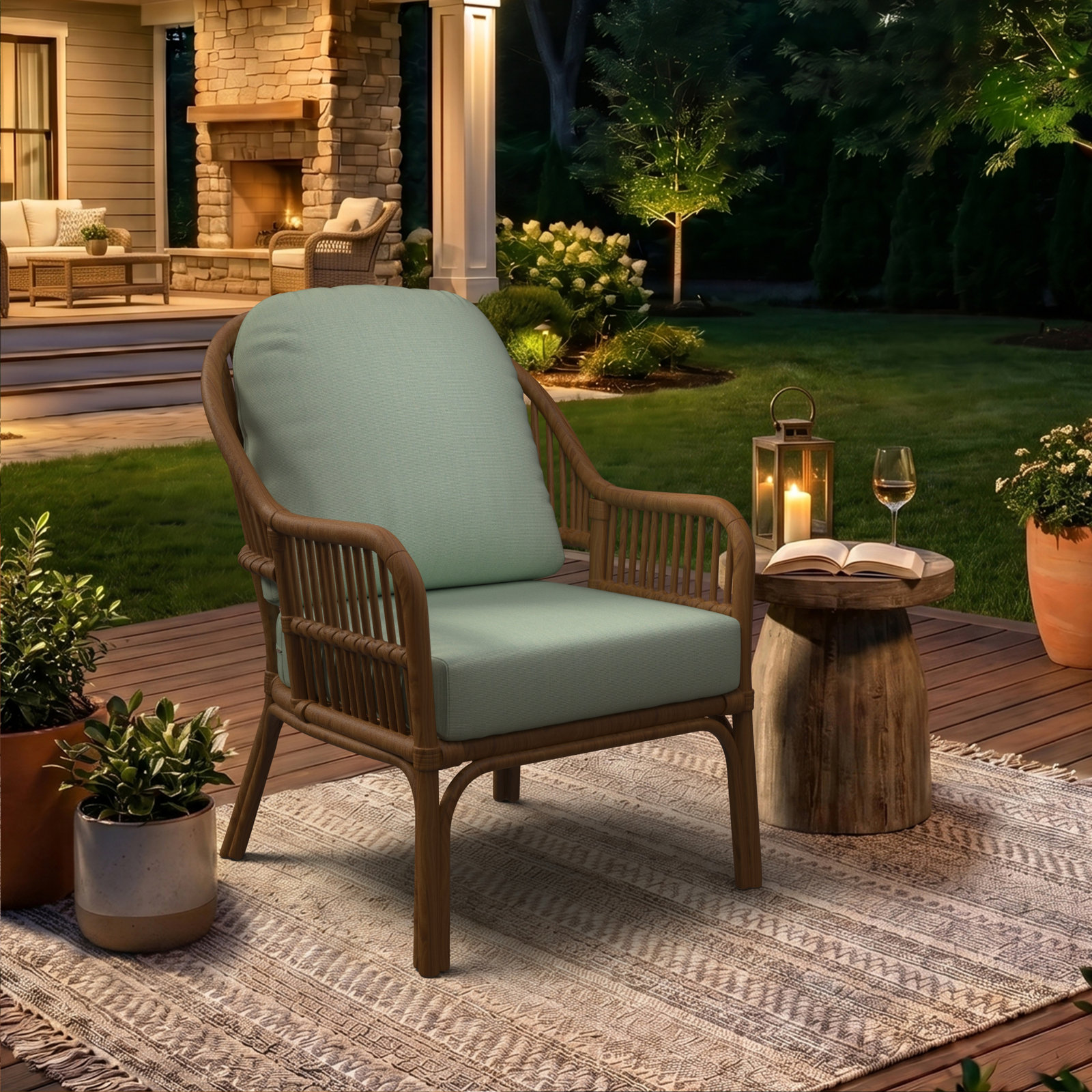 Amala Outdoor Sunbrella® Seat/Back Cushion, Canvas Spa Sunbrella® Canvas