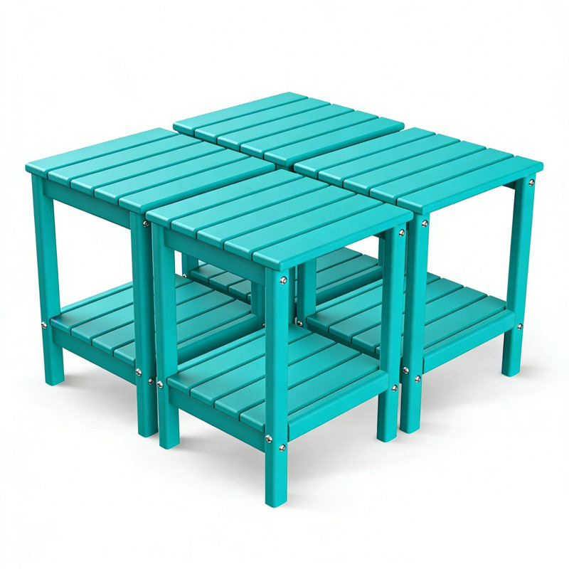  Set Of 4 HDPE 14*13in 2-Tier Outdoor Side Table, Teal