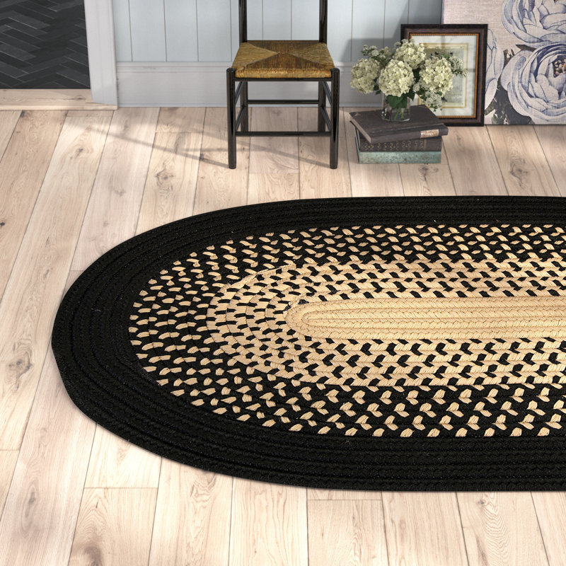 Tapis tressé noir / cubain Calden, Ovale 20 po x 30 po