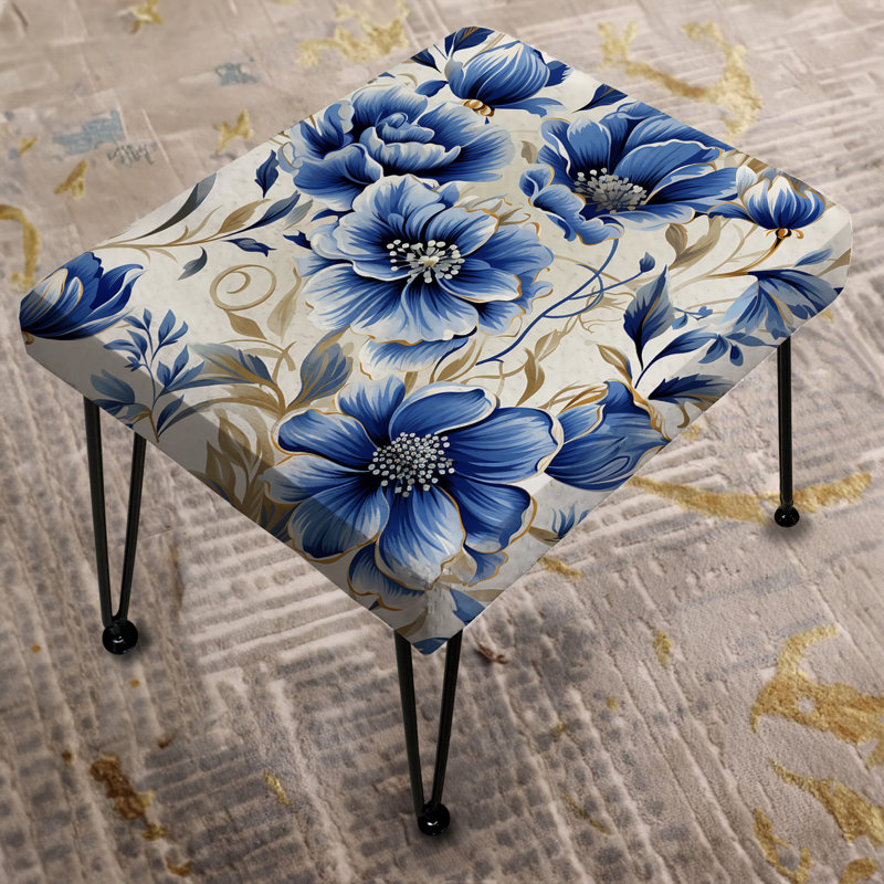 Cobalt Blue Art Nouveau Victorian Pattern - Floral Rectangle Ottoman