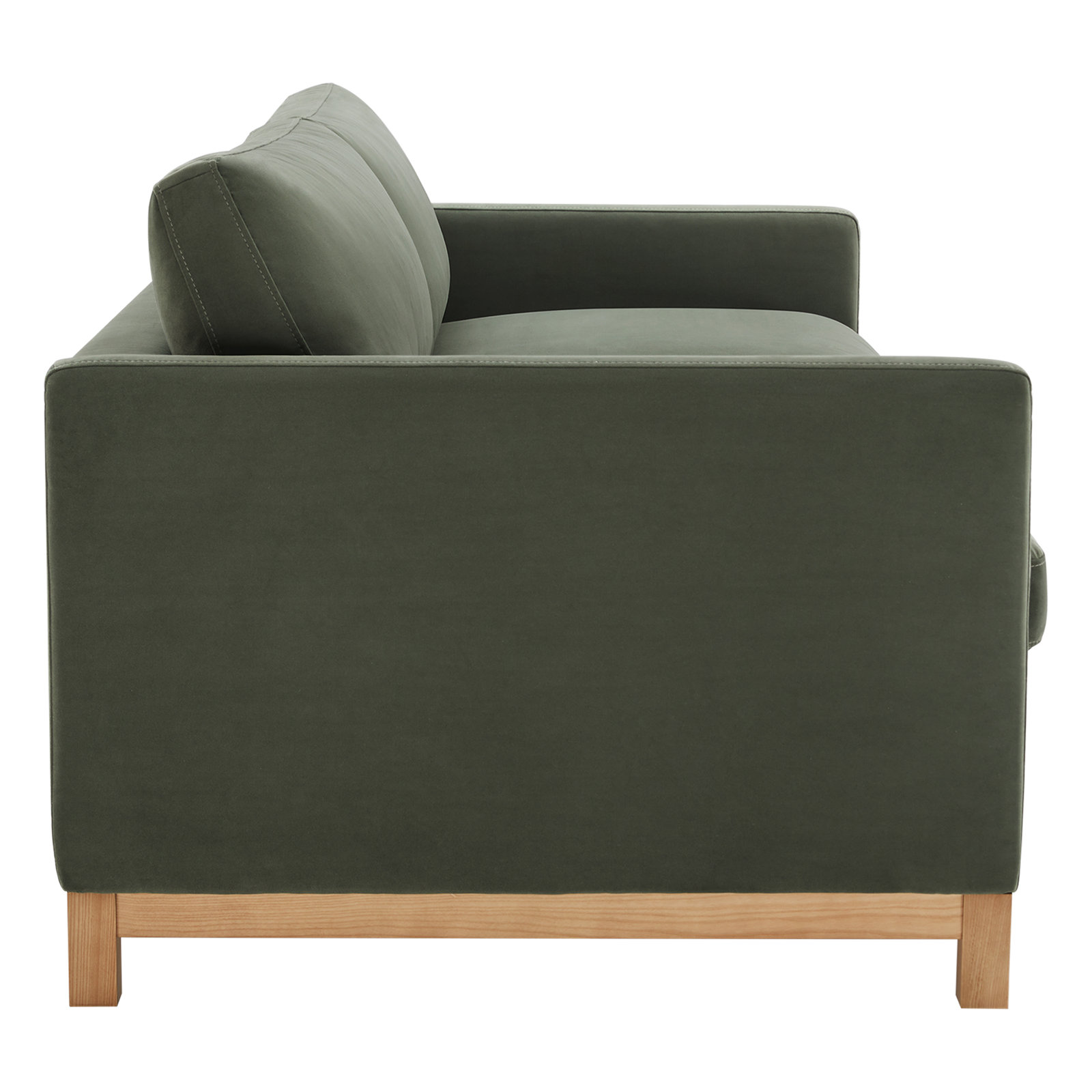 Soren Olivine Performance Velvet, Natural Wood, 32.28"H x 84.25"W x 39.37"D