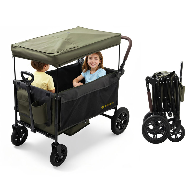 Foldable Multi-Child Strollers, One-hand Adjustable Push/pull Handle, Spacious Storage & All-terrain Wheels, Green