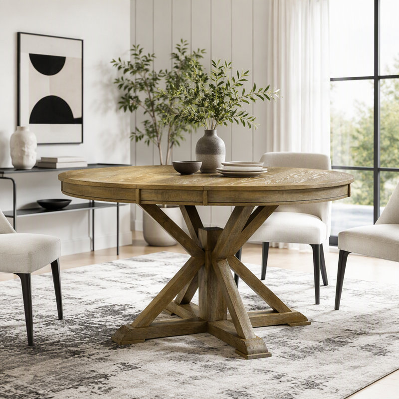 Table de salle à manger extensible rétro avec rallonge de 12 po, Bois naturel délavé