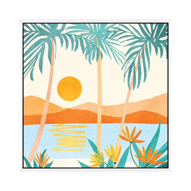 Bali Sunset - Print on Canvas, White Floater Framed, 93.98cm H x 93.98cm W x 3.81cm D
