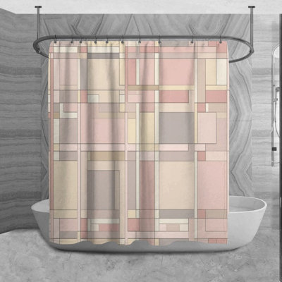 Kryslin Shower Curtain Pattern Bath Mat Bathroom Decor Pink/Beige