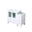 Meuble-lavabo blanc simple de 107 cm (42 po) - Bois massif, comptoir et armoire latérale en céramique, tiroirs à fermeture amortie, structure robuste et fonctionnelle, système de rangement généreux.