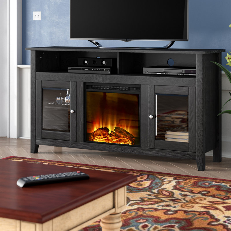 Kohn 58" 2-Door Media Console with Electric Fireplace, Black