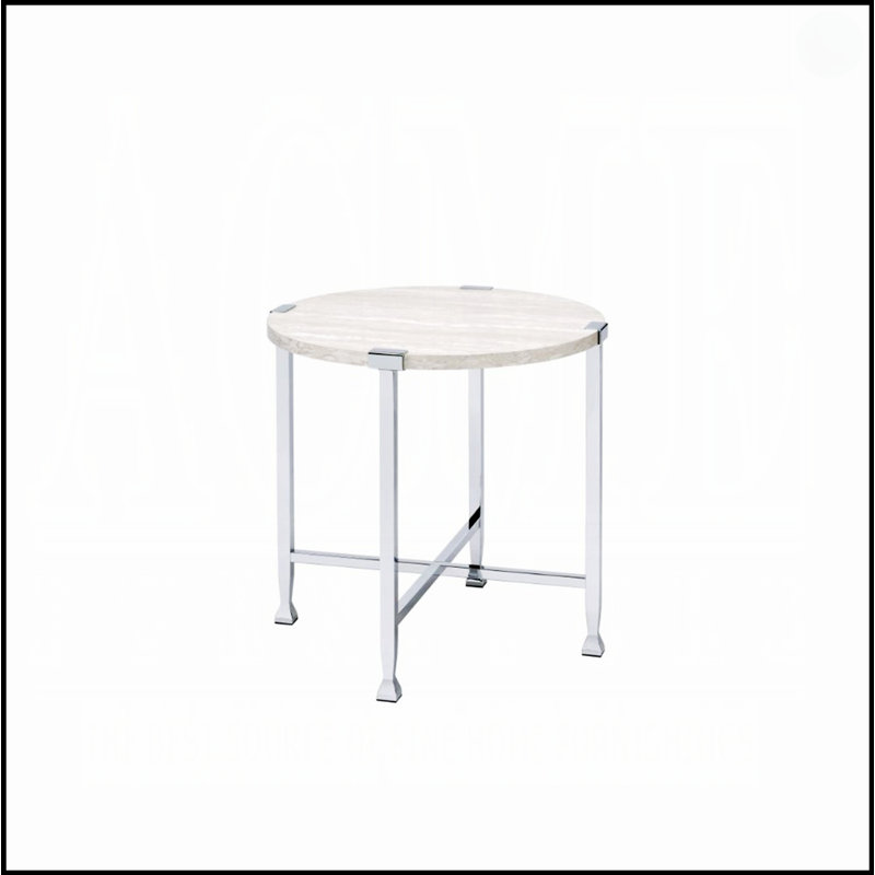 Table de bout contemporaine contemporaine en chêne blanc avec cadre en métal chromé pour un décor de salon moderne