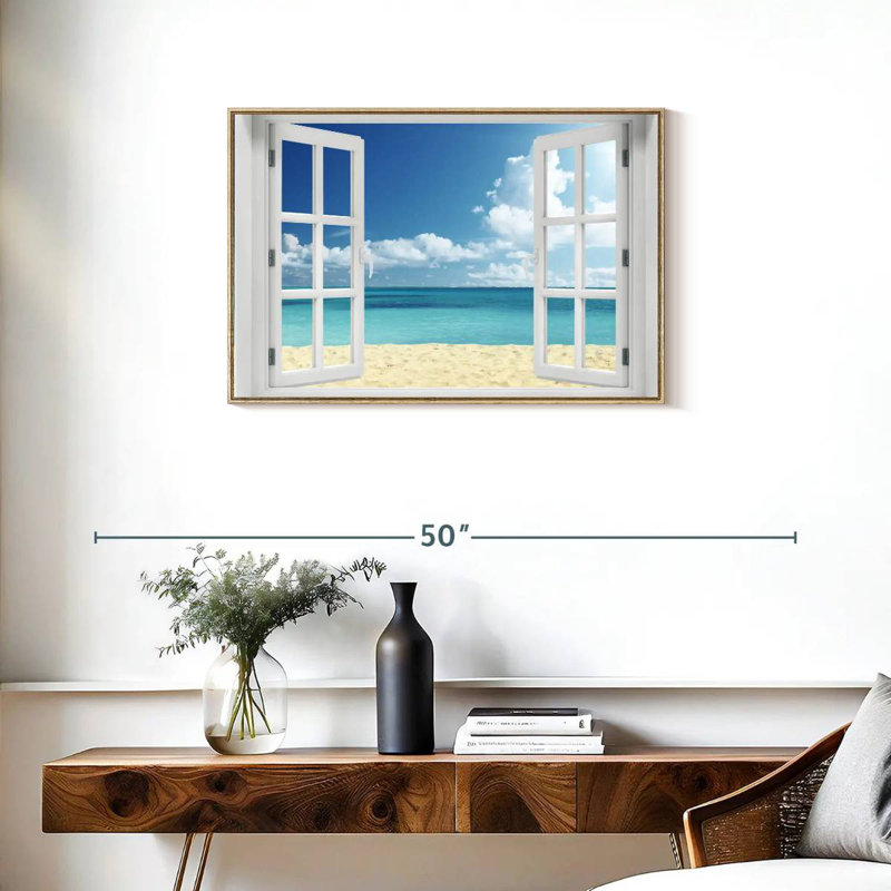 Fenêtre à distance Azemar, Cadre flottant en bois naturel, 31 po x 21 po