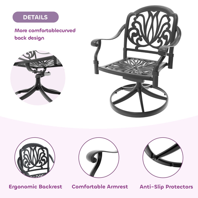 5-Piece Patio 48.03" Round Dining Set with Umbrella Hole, 4 Swivel Chair with Brown Cushions, 4
