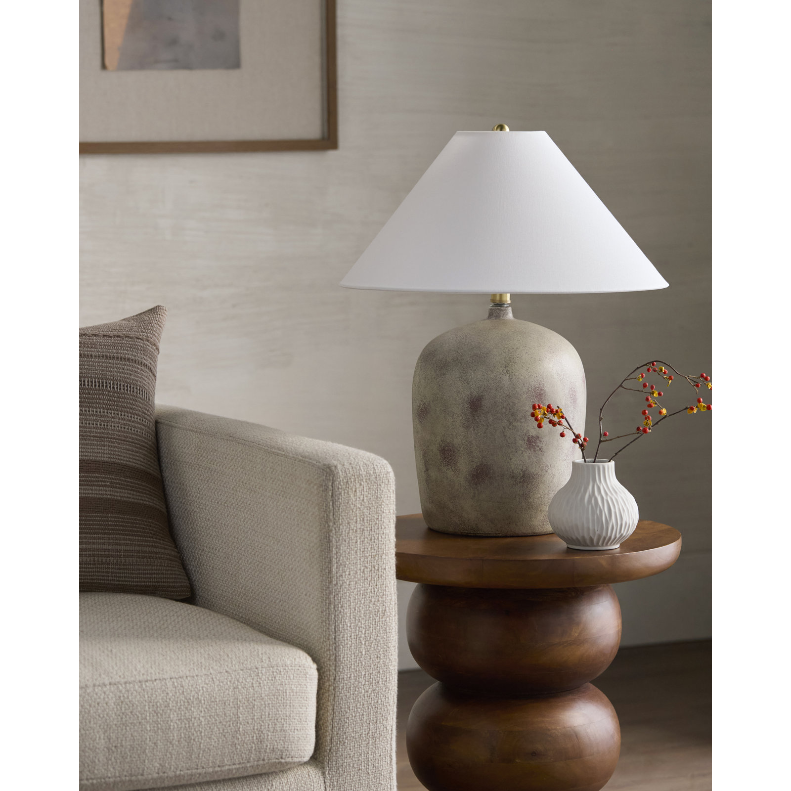 Danica Ceramic Table Lamp, Distressed Gray, White Linen Empire