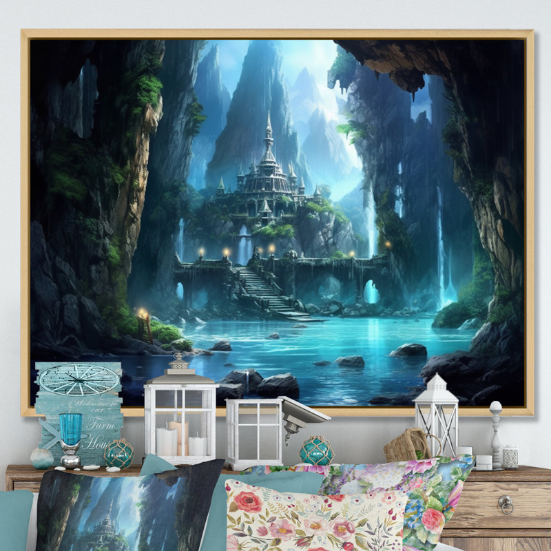 Château caché sur toile, H 12 po x l 20 po x P 1 po, Cadre naturel flottant