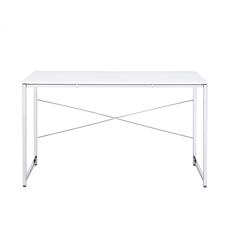 White And Chrome Writing Desk With Sled Base, White