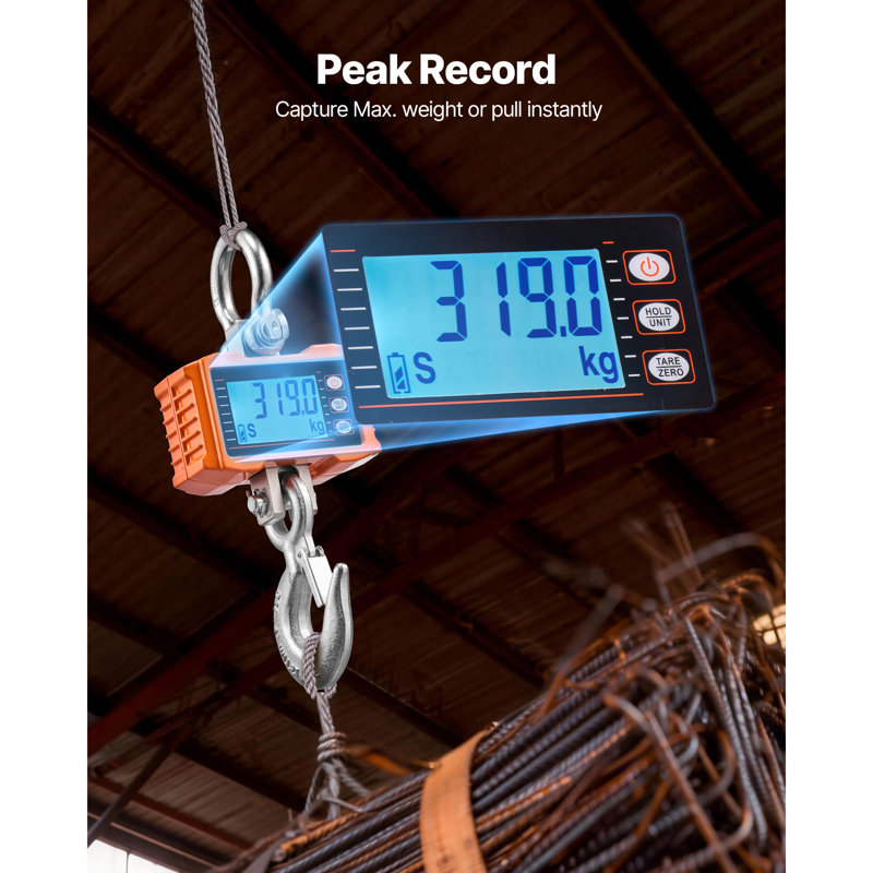 Digital Crane Scale, 4400 lbs/2000 kg Max Capacity, 1 lbs Division & 3 Unit Switch, Heavy-Duty Industrial Hanging Scale with Cast Aluminum Case & LCD Display, Remote Control for Garage Factory