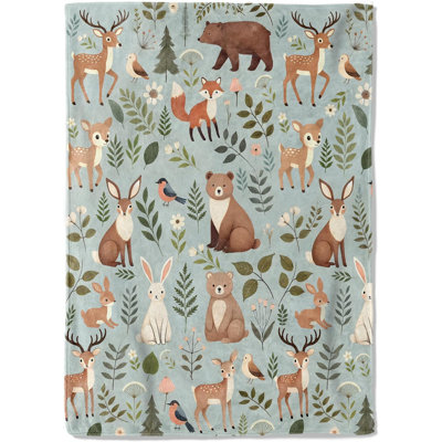 Woodland Animal Fleece Blanket - 80x60in Cute Deer Bear Fox and Bird Throw Blankets,Soft Cozy Lightweight, Ideal for Living Room Home Rustic Spring Decor and  Women Girls Gifts