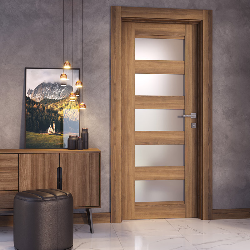 Dalle de porte intérieure en bois manufacturé et en verre Avon 07-07, 29,75 po x 79,37 po, Noyer