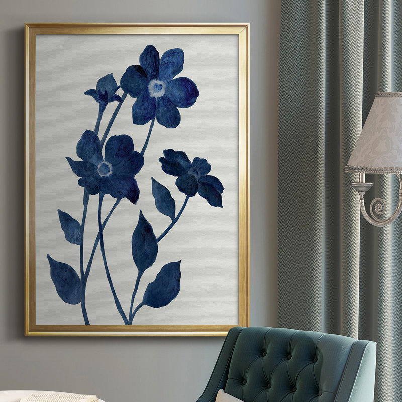 " Indigo Bloom II ", Gold, 24.5" H x 18.5" W x 1" D