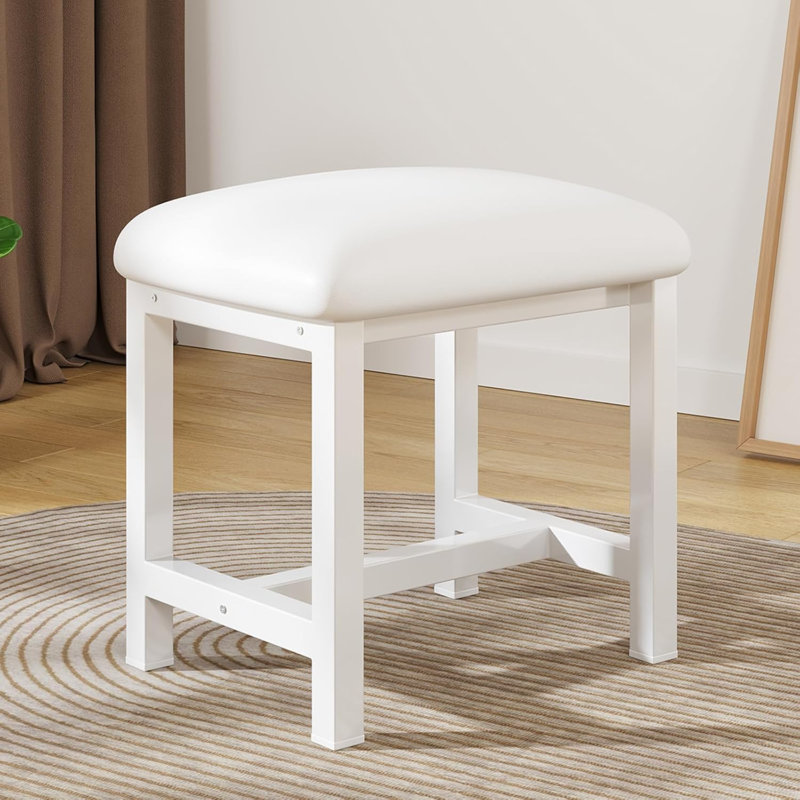Tabouret de coiffeuse blanc, petit fauteuil de coiffeuse, banc de maquillage mignon avec coussins en cuir, tabourets de bureau pour la chambre à coucher, la salle de bain, le vestibule, le salon, le bureau