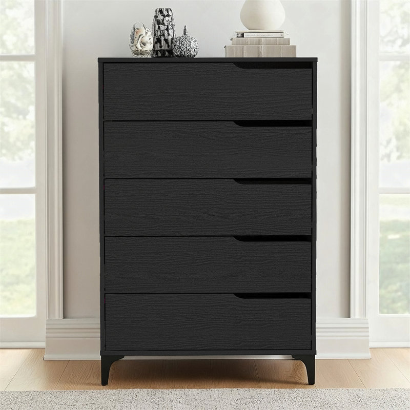 Commode 5 tiroirs Norcross, Chêne noir