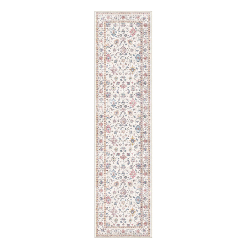 Cherry Machine Washable Floral Area Rug With Non-Slip Backing, Runner 2' x 8'