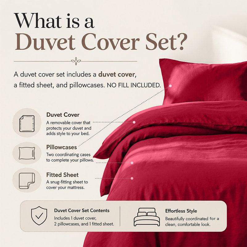 4-Piece Microfiber Duvet Cover Set – Pillowcases & Fitted Sheet, Burgundy, Single Duvet Cover  + 3 Additional Pieces