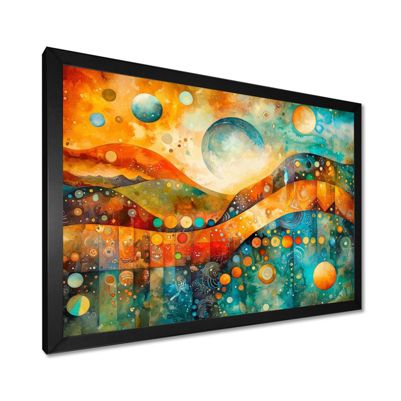 Abstract Prairies Landscape In The Space - Abstract Geometric Canvas Print, Single Picture Framed Print without Mat, Black