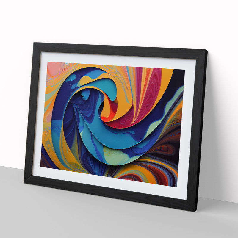 XH1022-6127X Modern Marbling Vol.5 Abstract - Single Picture Frame Print, 46cm H x 64cm W x 2cm D, Black