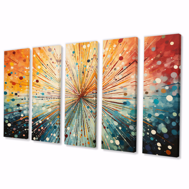 Mid-Century Sunburst Serenade I sur toile, 5 pièces