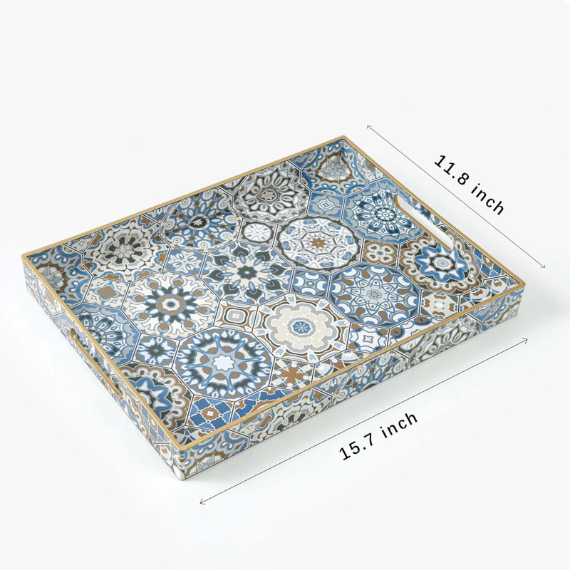 Large Modern Decorative Serving Tray with Handles for Coffee Table Ottoman Living Room