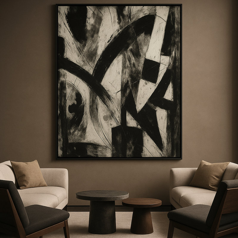 Obsidian Pulse Framed Canvas Wall Art by Kasian Art Studio - Black Frame