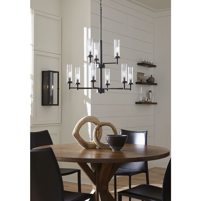 Lustre classique à 9 lumières de style bougie, Noir mat