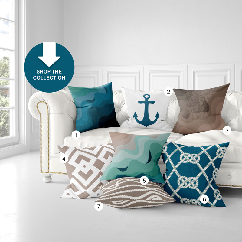 Housse de coussin d'intérieur Marina Ocean Wave, 16 po x 16 po