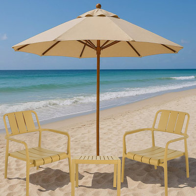 2-Piece PP Single-Seater Chairs + Coffee Table Set – Indoor/Outdoor Multi-Purpose Furniture For Living Room, Balcony, Beach (No Assembly Chairs, Easy Setup Table) – Polypropylene, Brick Yellow