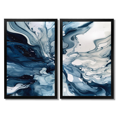«Blue Gray Ethereal Elixir - Abstract Wall Decor», ensemble d'art mural encadré abstrait bleu