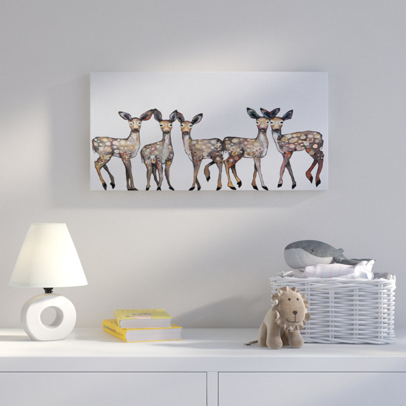 5 faons dansants, art rétro, Toile, H 24 po x L 36 po x l 1,25 po