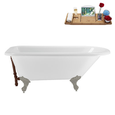 62" Streamline Clawfoot Tub,Tray,Drain, Clawfeet