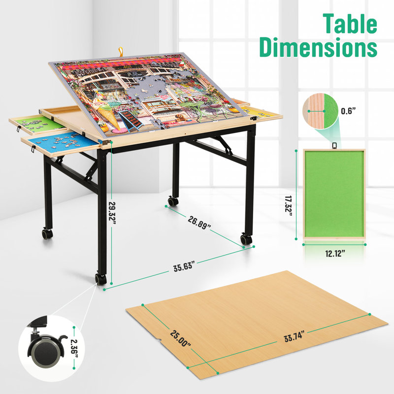 Table de puzzle avec tiroirs et pieds en métal