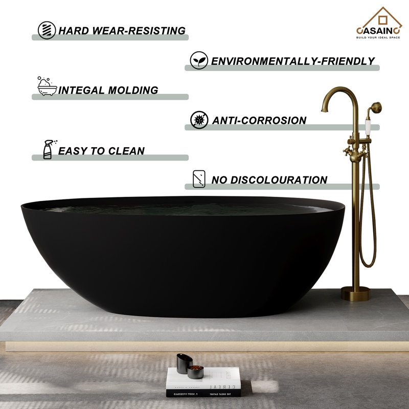 Hudson 67'' Freestanding Soaking Solid Surface Bathtub, Matte Black