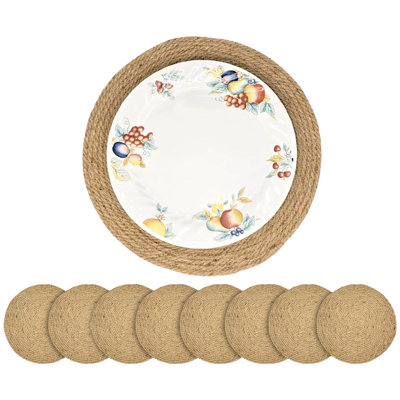 Natural Hand Woven Rattan Placemats Set of 8, 12 Inch Heatproof Braided Table Place Mats, Boho Farmhouse Kitchen & Wedding Tabletop Decor