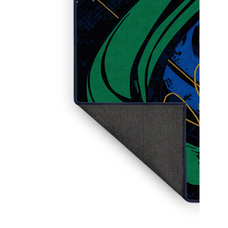 Tapis bleu moelleux moelleux à motif abstrait Loki Eclectic, 4 x 6