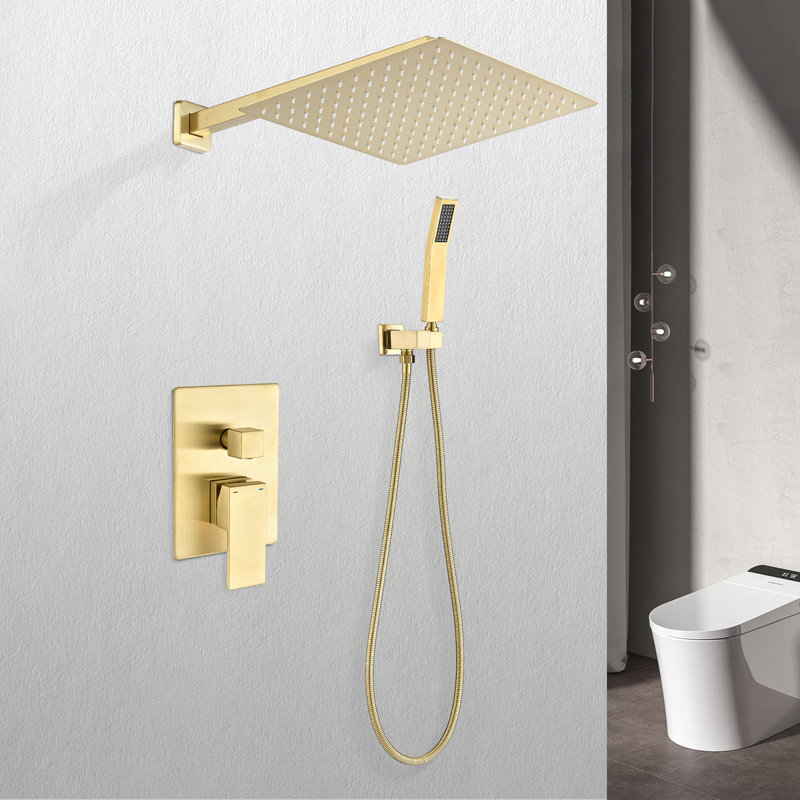 Gold Brass 12" Rain Shower - Wall Mounted, Self-Cleaning Nozzle For An Attractive Showering Experience, American Standard Pipe Mounted Head Brass, A Calming Shower,