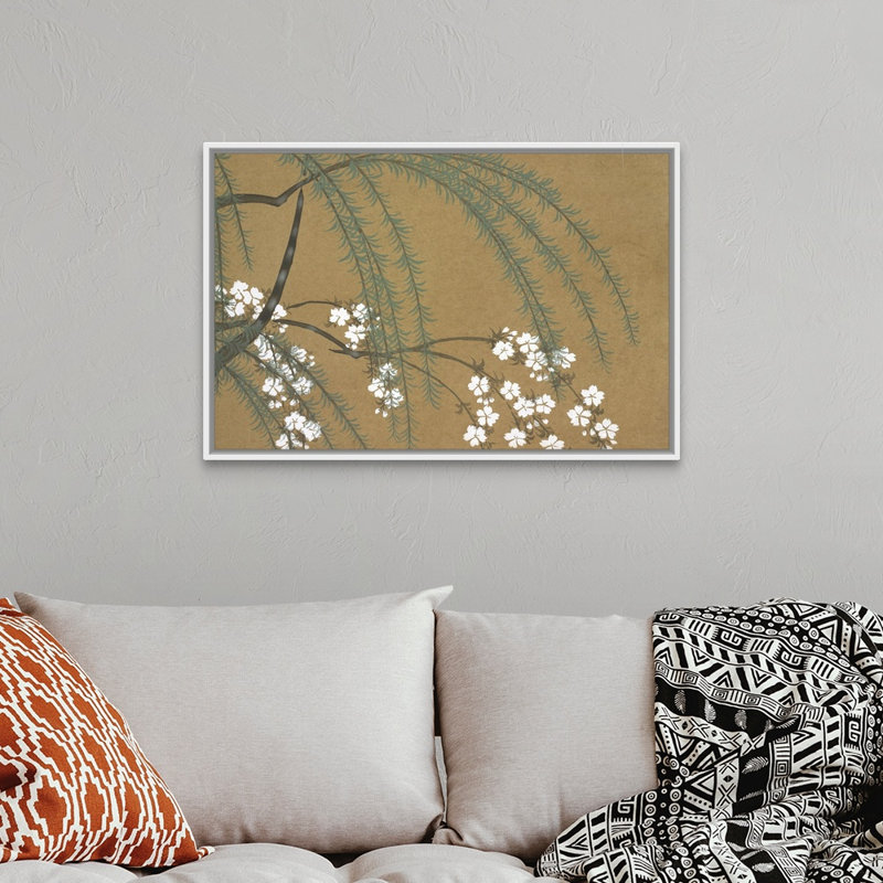 "Yanagi Sakura" par Kamisaka sekka-impression d’art graphique sur toile, H 26 po x l 38 po x P 1,75 po, Cadre flottant blanc