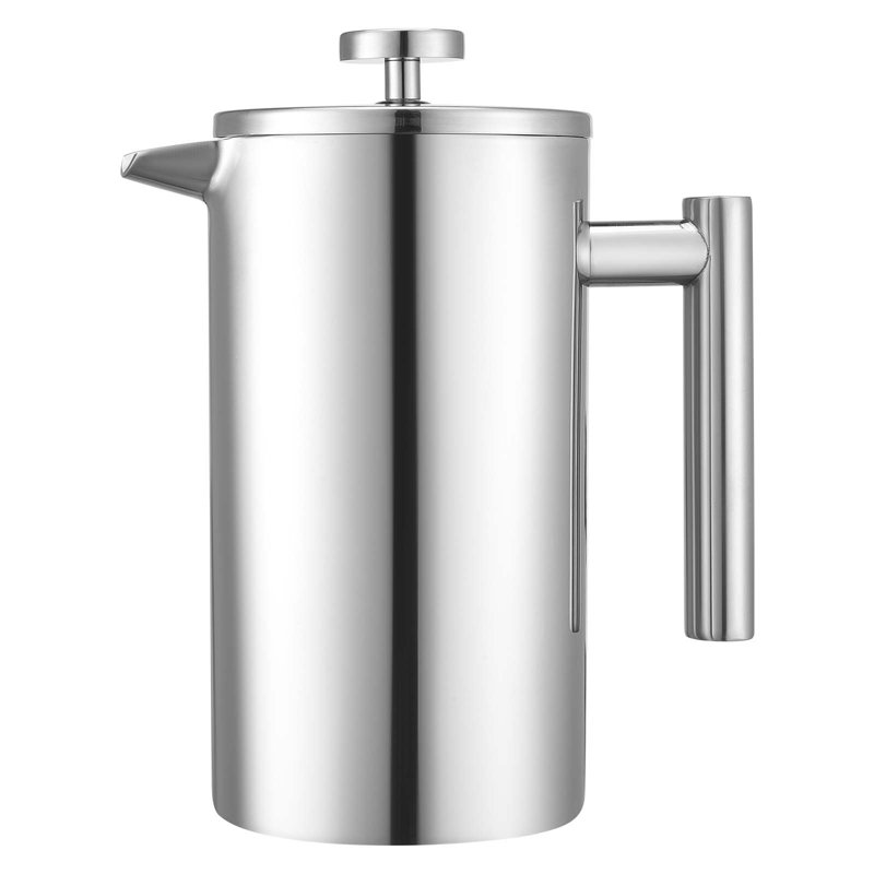 French Press Coffee Maker 34 oz Stainless Steel French Coffee Press Silver
